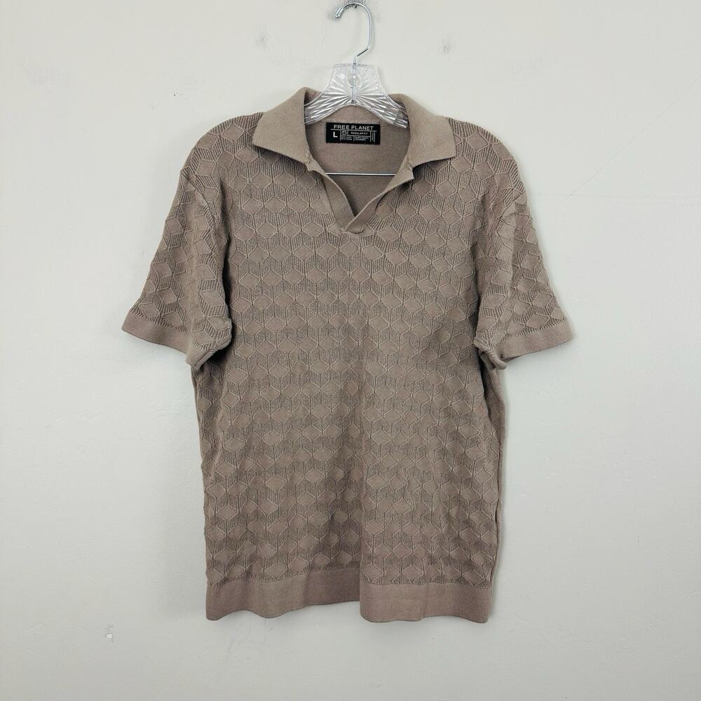 Free Planet Brown Short Sleeve Polo Shirt Men’s Size L